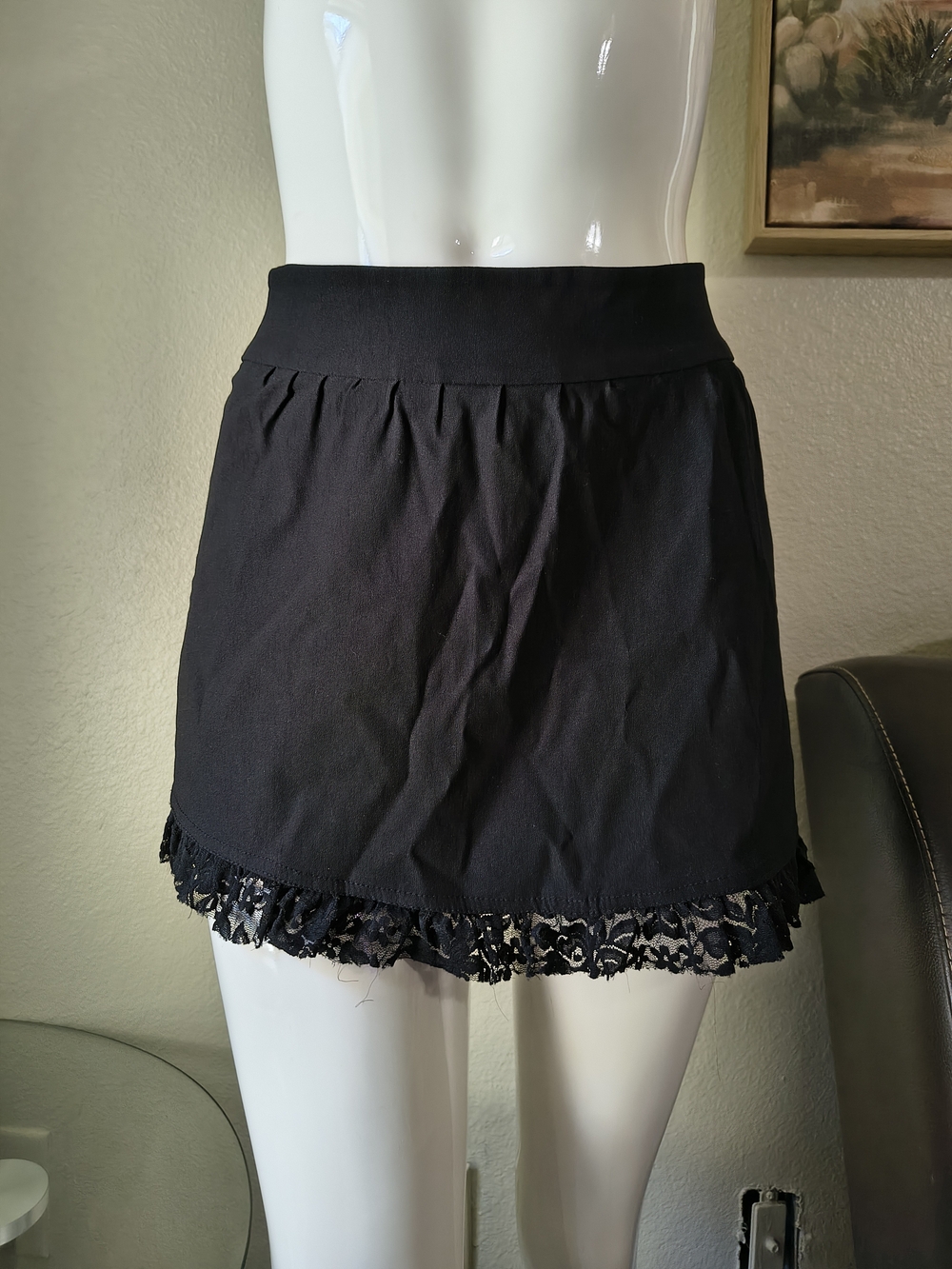 Women's Black Mini Skirt with Lace Trim